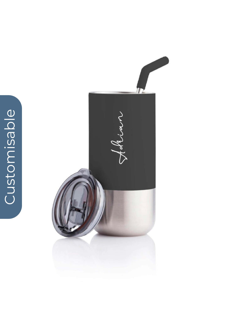 Personalised  Insulated Tumbler with Reusable Straw - Black