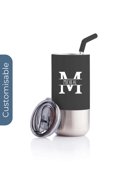 Personalised  Insulated Tumbler with Reusable Straw - Black