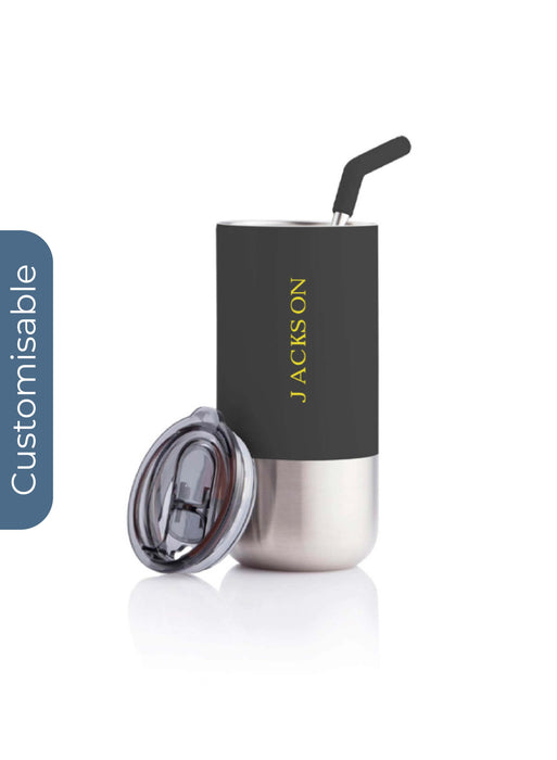 Personalised  Insulated Tumbler with Reusable Straw - Black