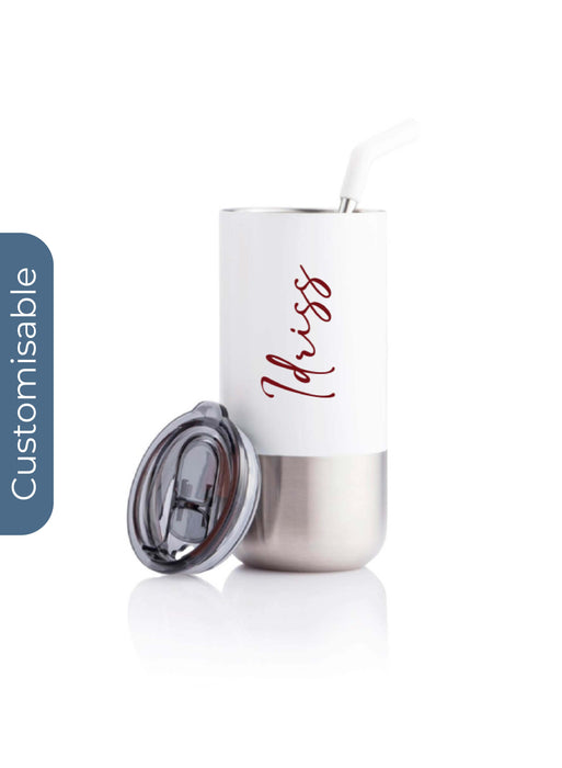 Personalised  Insulated Tumbler with Reusable Straw - White