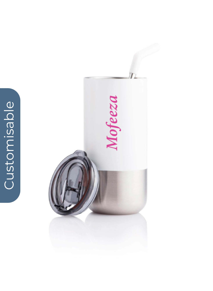Personalised  Insulated Tumbler with Reusable Straw - White