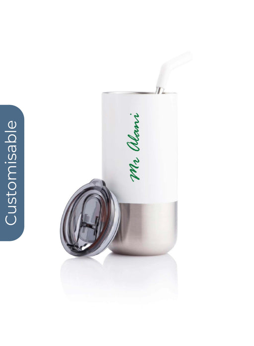 Personalised  Insulated Tumbler with Reusable Straw - White