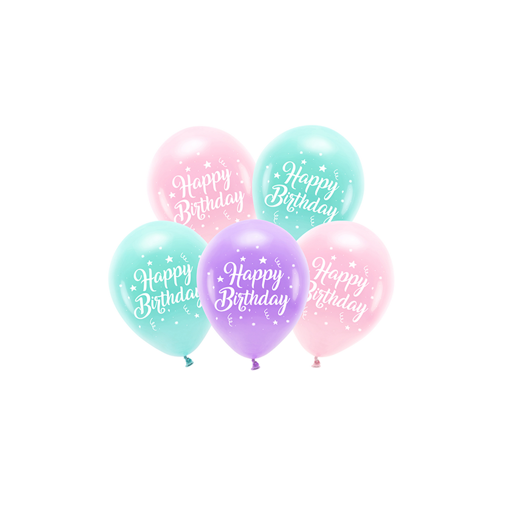 Eco Balloons 26 cm, Happy Birthday, pink