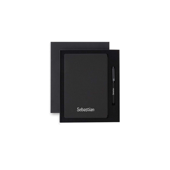 Personalised Sustainable Gift Set with Refillable Notebook & Pen - Black
