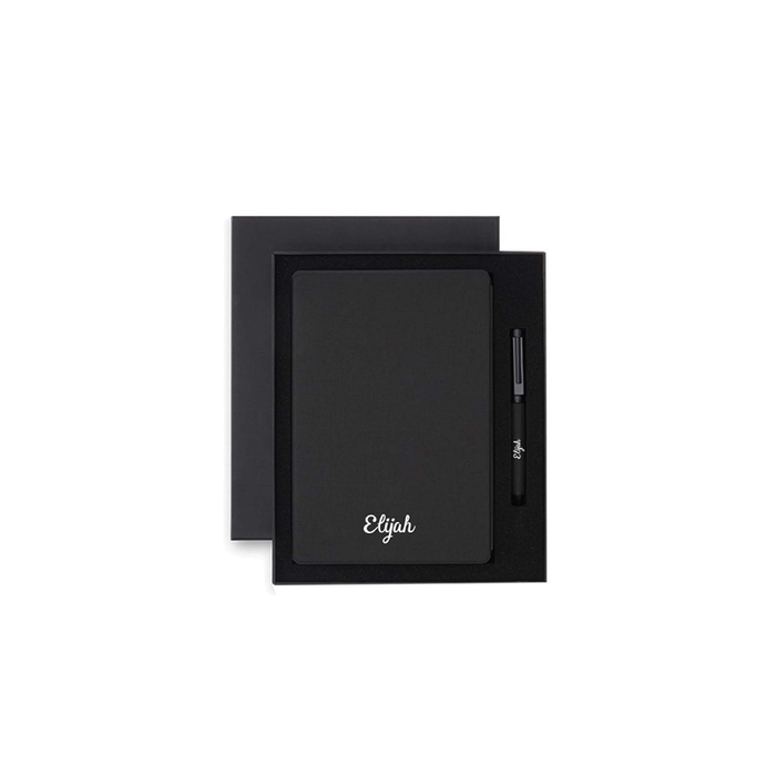 Personalised Sustainable Gift Set with Refillable Notebook & Pen - Black