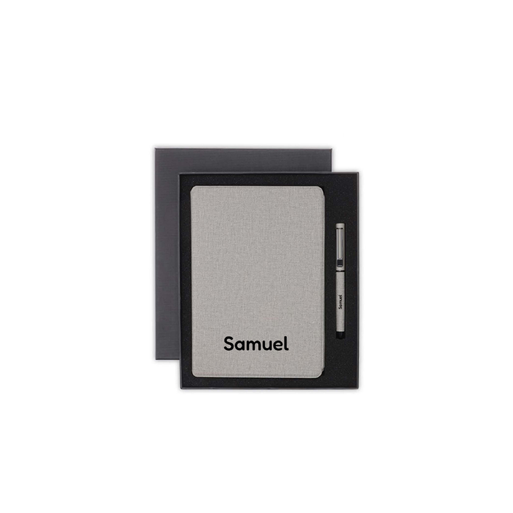 Personalised Sustainable Gift Set with Refillable Notebook & Pen - Grey