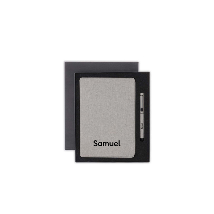 Personalised Sustainable Gift Set with Refillable Notebook & Pen - Grey