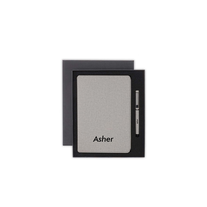 Personalised Sustainable Gift Set with Refillable Notebook & Pen - Grey