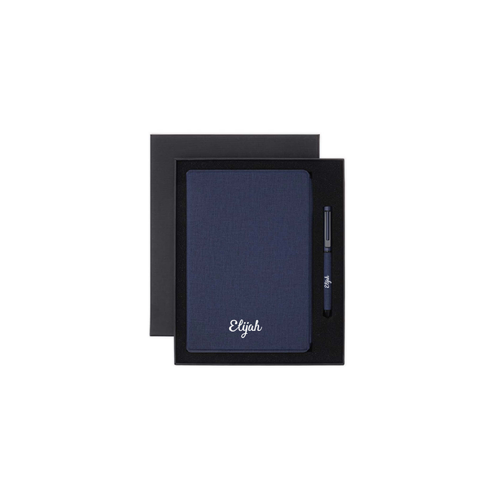 Personalised Sustainable Gift Set with Refillable Notebook & Pen - Navy