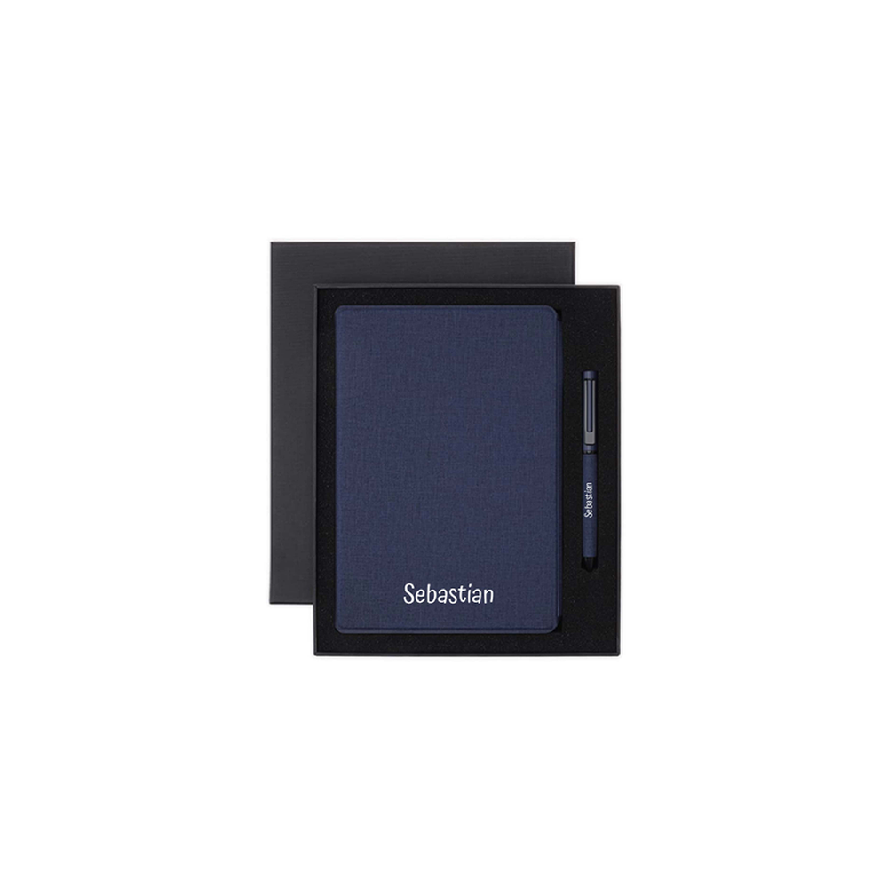 Personalised Sustainable Gift Set with Refillable Notebook & Pen - Navy