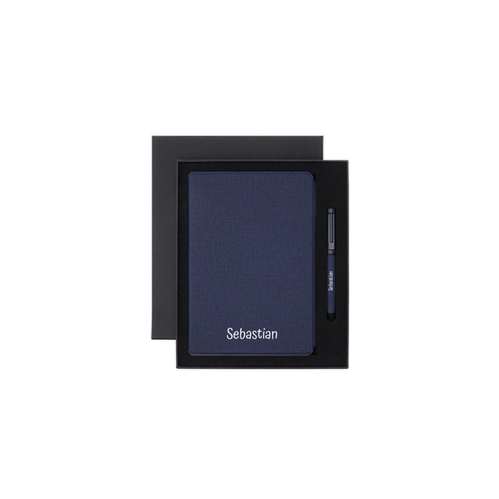Personalised Sustainable Gift Set with Refillable Notebook & Pen - Navy