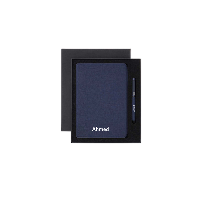 Personalised Sustainable Gift Set with Refillable Notebook & Pen - Navy