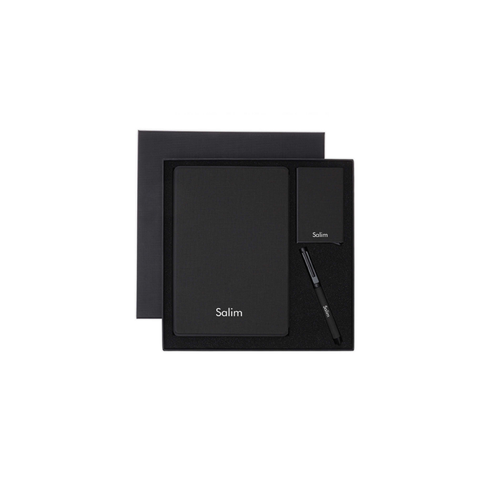 Personalised Sustainable Gift Set with Refillable Notebook, Pen & Cardholder - Black