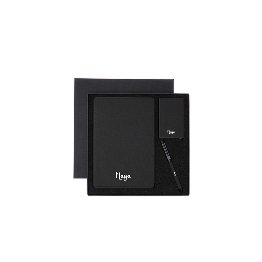 Personalised Sustainable Gift Set with Refillable Notebook, Pen & Cardholder - Black