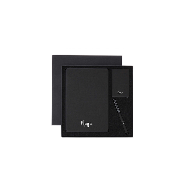 Personalised Sustainable Gift Set with Refillable Notebook, Pen & Cardholder - Black