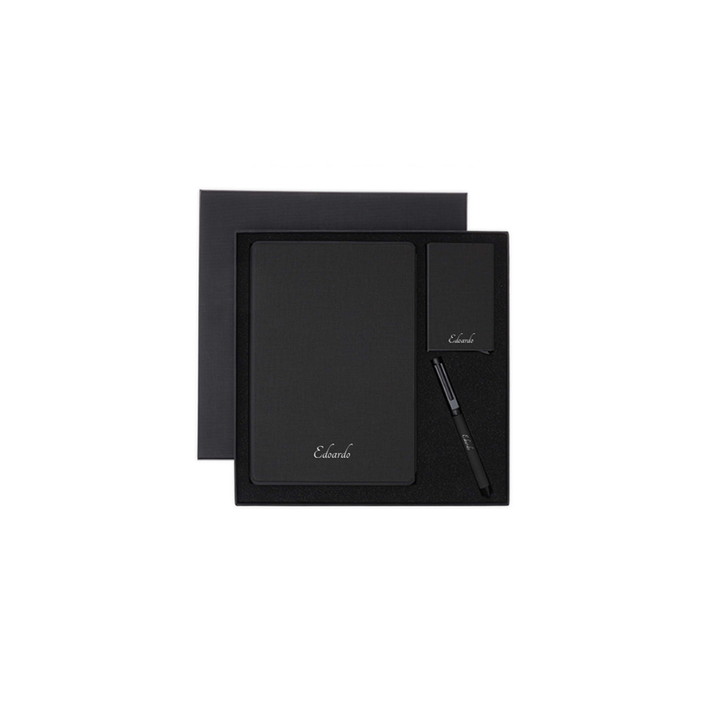 Personalised Sustainable Gift Set with Refillable Notebook, Pen & Cardholder - Black