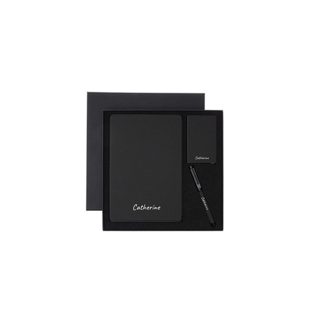 Personalised Sustainable Gift Set with Refillable Notebook, Pen & Cardholder - Black