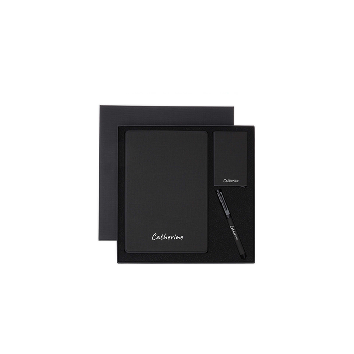 Personalised Sustainable Gift Set with Refillable Notebook, Pen & Cardholder - Black