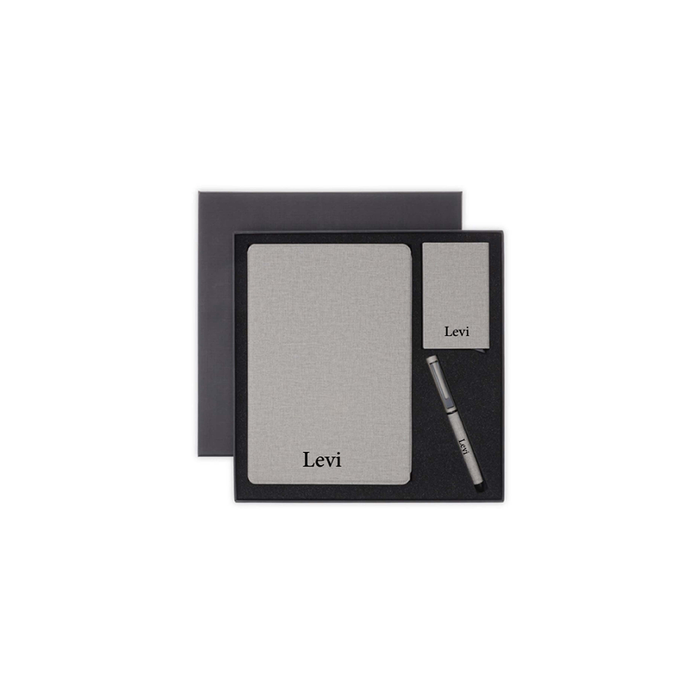 Personalised Sustainable Gift Set with Refillable Notebook, Pen & Cardholder - Grey