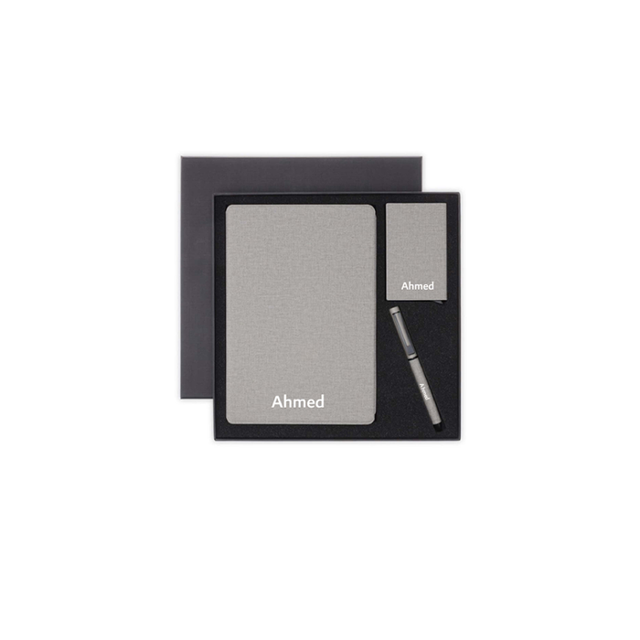Personalised Sustainable Gift Set with Refillable Notebook, Pen & Cardholder - Grey
