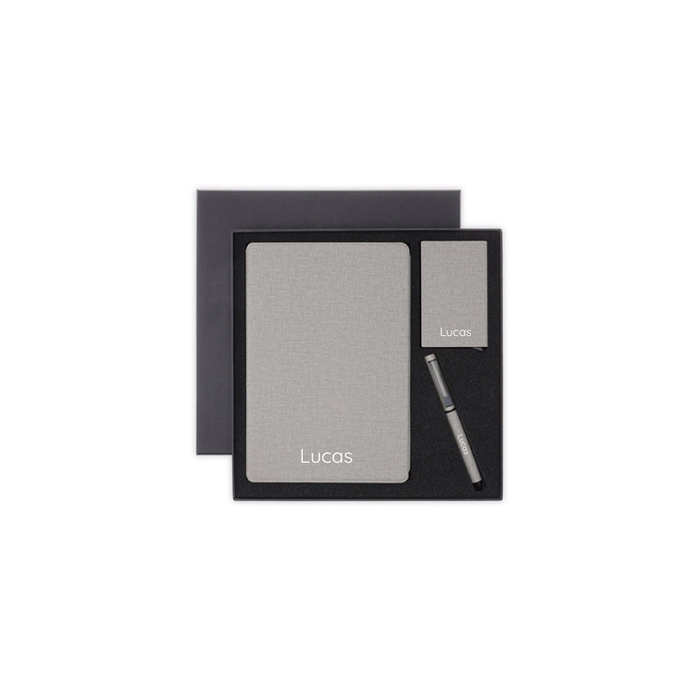 Personalised Sustainable Gift Set with Refillable Notebook, Pen & Cardholder - Grey