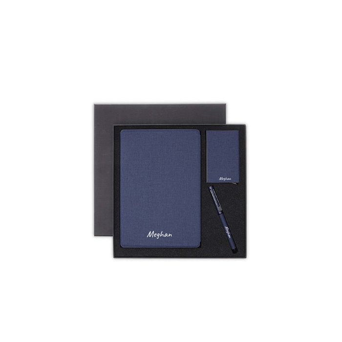 Personalised Sustainable Gift Set with Refillable Notebook, Pen & Cardholder - Navy