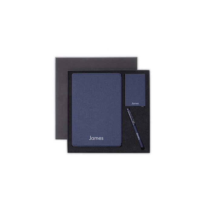 Personalised Sustainable Gift Set with Refillable Notebook, Pen & Cardholder - Navy