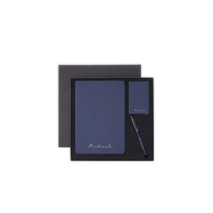 Personalised Sustainable Gift Set with Refillable Notebook, Pen & Cardholder - Navy