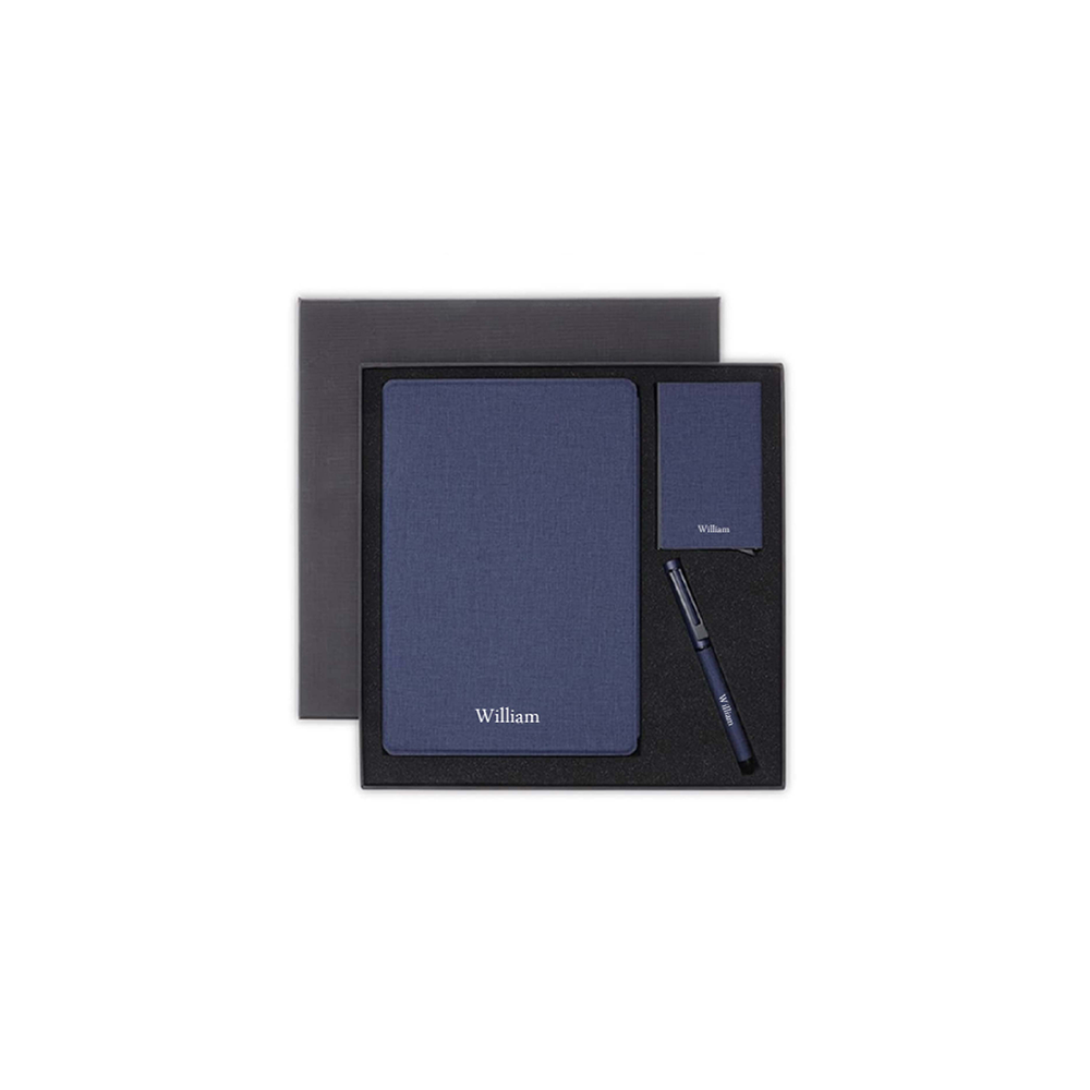 Personalised Sustainable Gift Set with Refillable Notebook, Pen & Cardholder - Navy