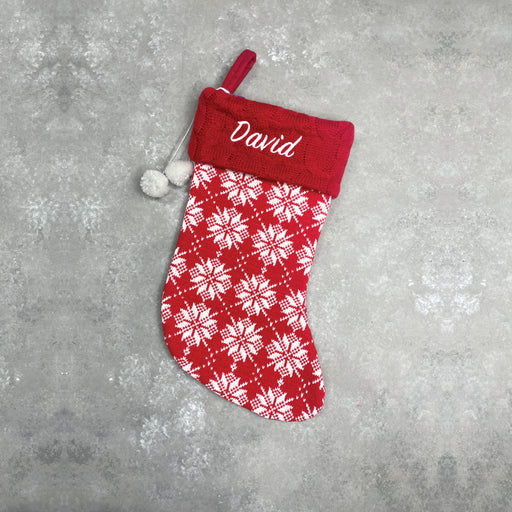 Personalised Christmas Stocking Snow Flakes Red - Large