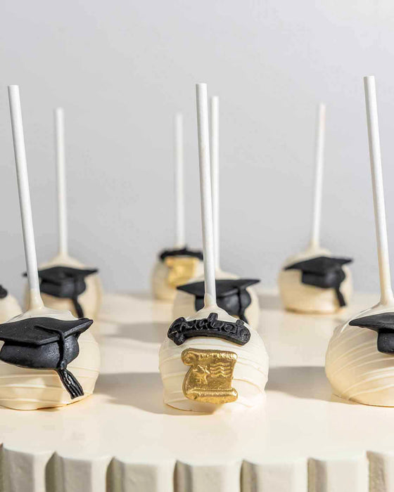 White Chocolate Graduation Cake Pops