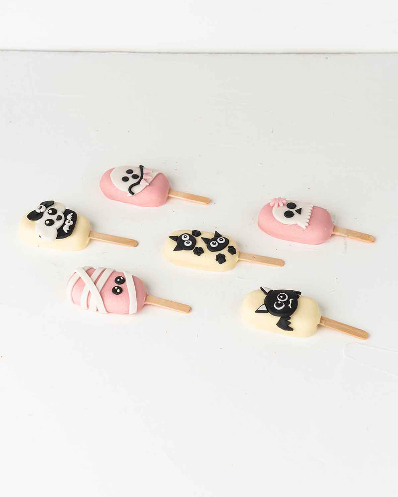 Pink and White Halloween Cakesicles