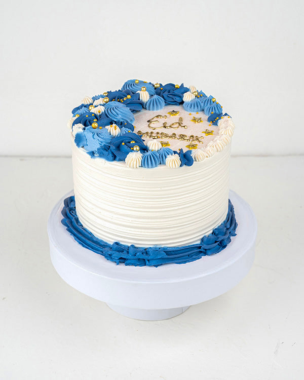 1Kg White and Blue EID Mubarak Cake