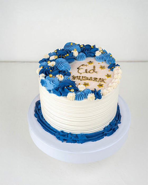 1Kg White and Blue EID Mubarak Cake