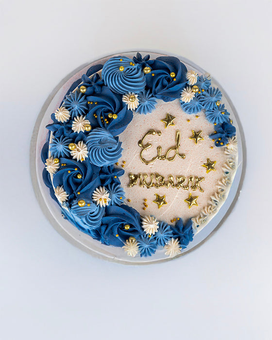 1Kg White and Blue EID Mubarak Cake
