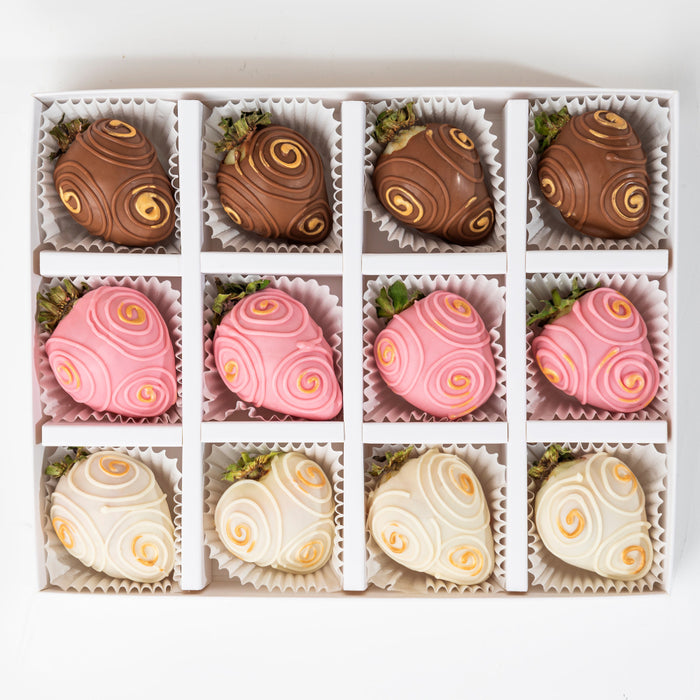 Milk, Ruby and White Chocolate Strawberries