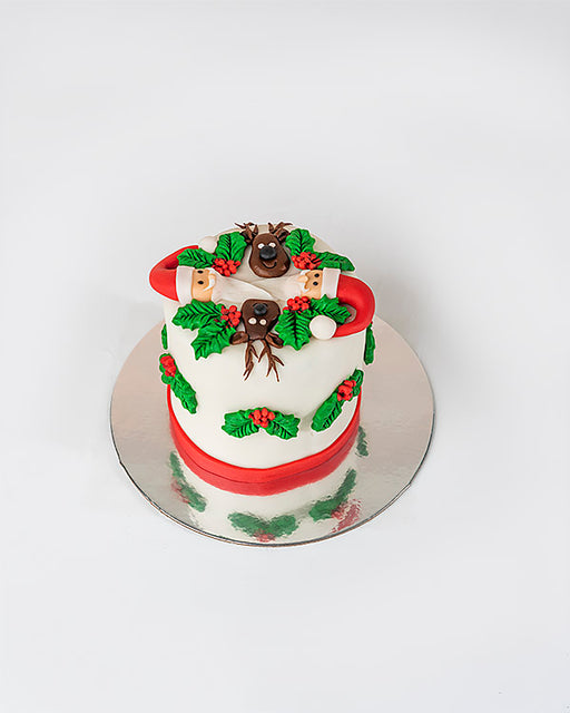 Santa and Reindeer Christmas Cake