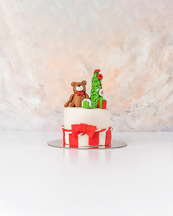 Chocolate Teddy and Tree Christmas Cake
