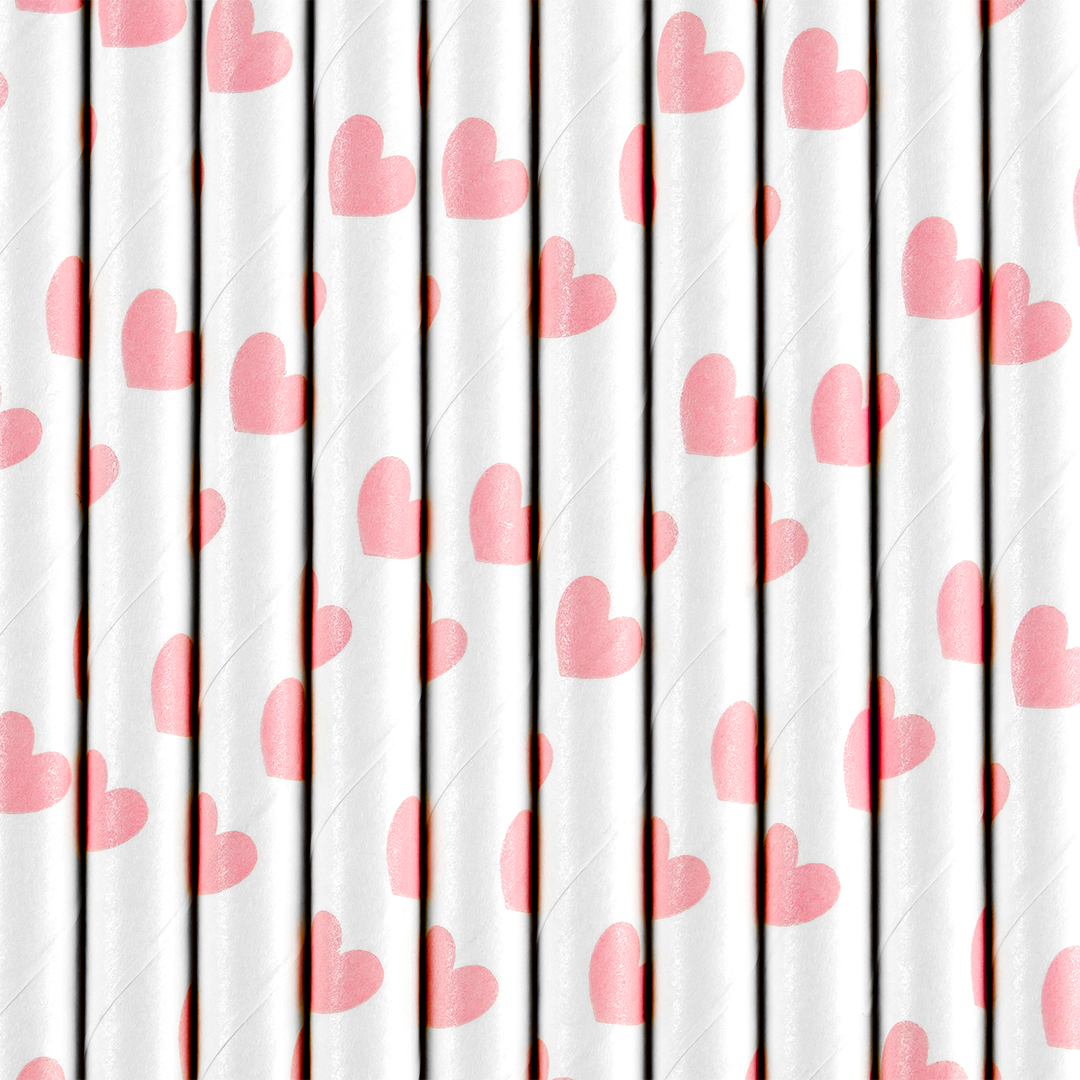 Light Pink heart Papper Straws - Set of 10