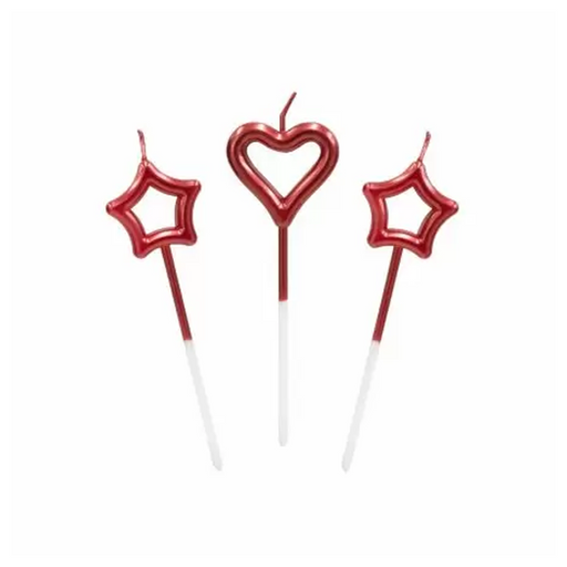 3-Pieces Heart and Star Candles Set - Red