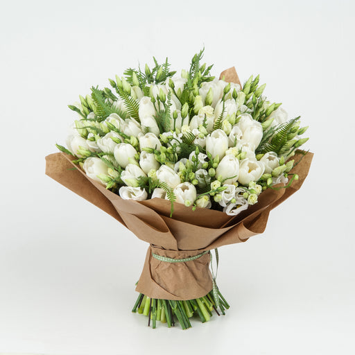 Elegant White Tulip Embrace