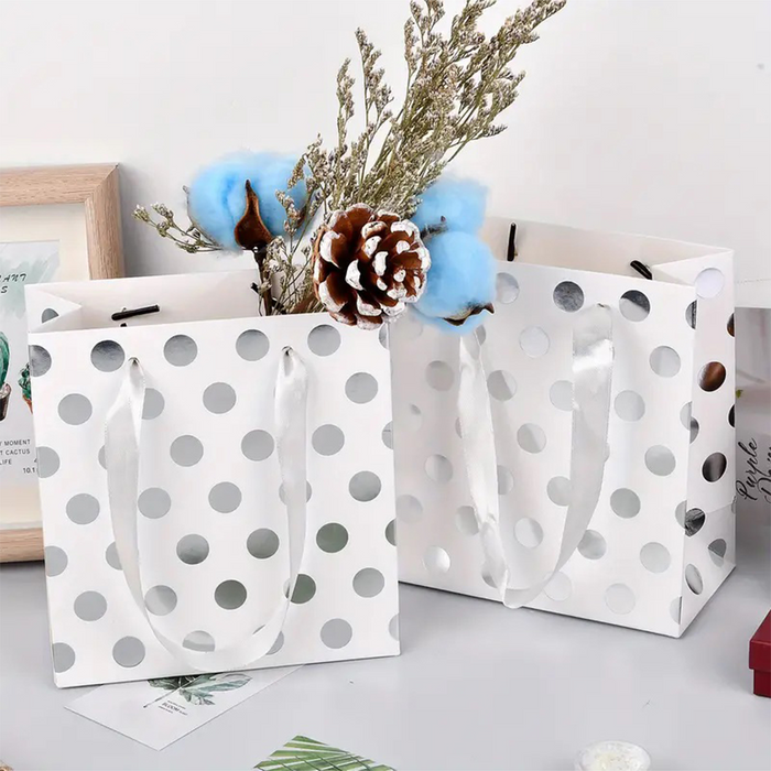 Gift Bag - Small | Silver Polka dot