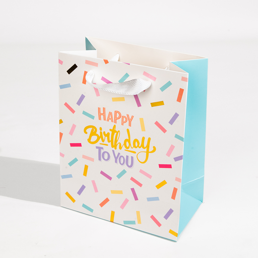 Happy Birthday, White, Confetti, Medium Gift Bag