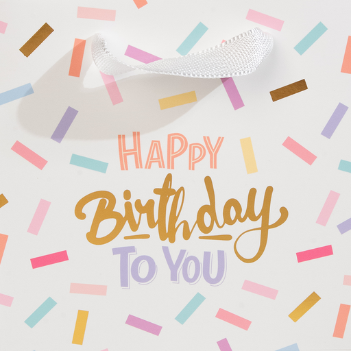 Happy Birthday, White, Confetti, Medium Gift Bag