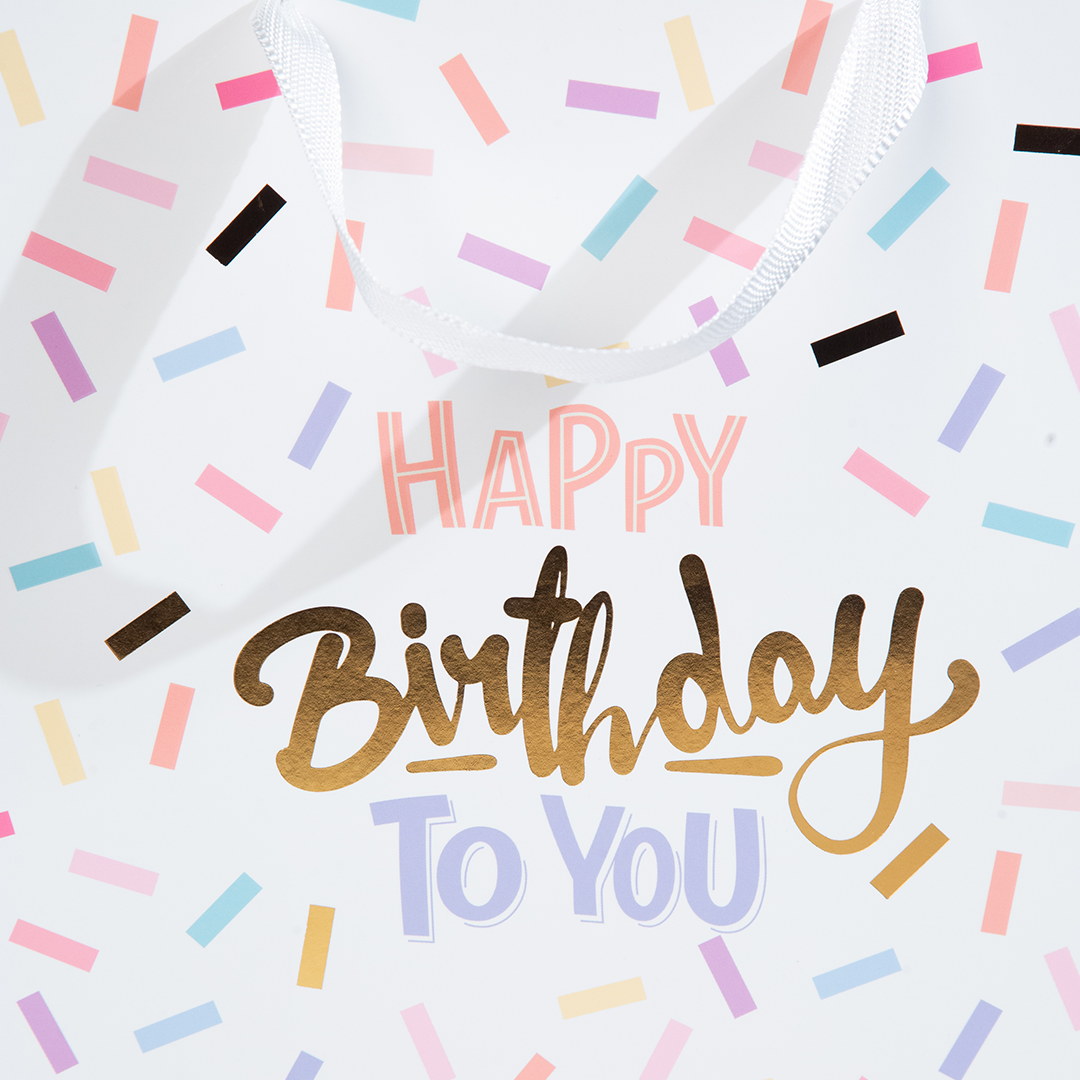 Happy Birthday, White, Confetti, Large Gift Bag