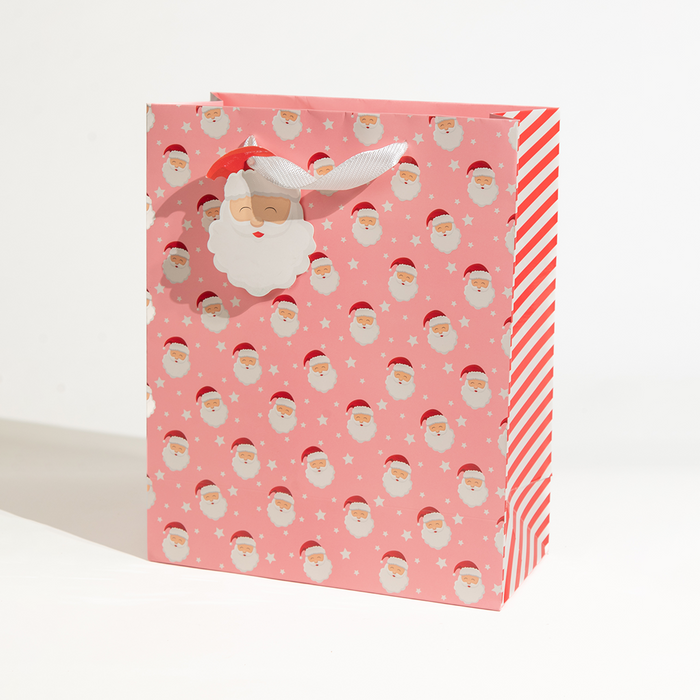 Santa, Christmas Gift Bag, Pink, Large