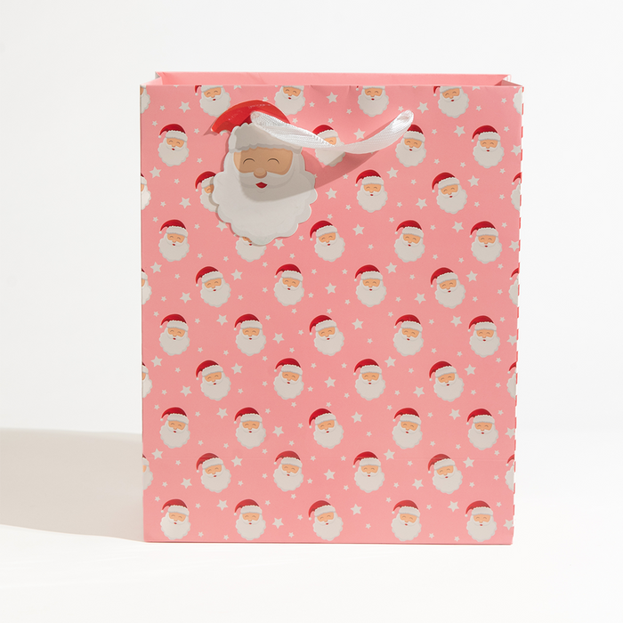 Santa, Christmas Gift Bag, Pink, Large