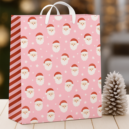 Santa, Christmas Gift Bag, Pink, Medium