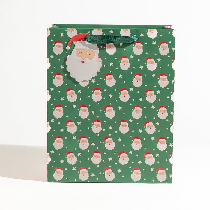 Santa, Christmas Gift Bag, Green, Portrait Extra Large