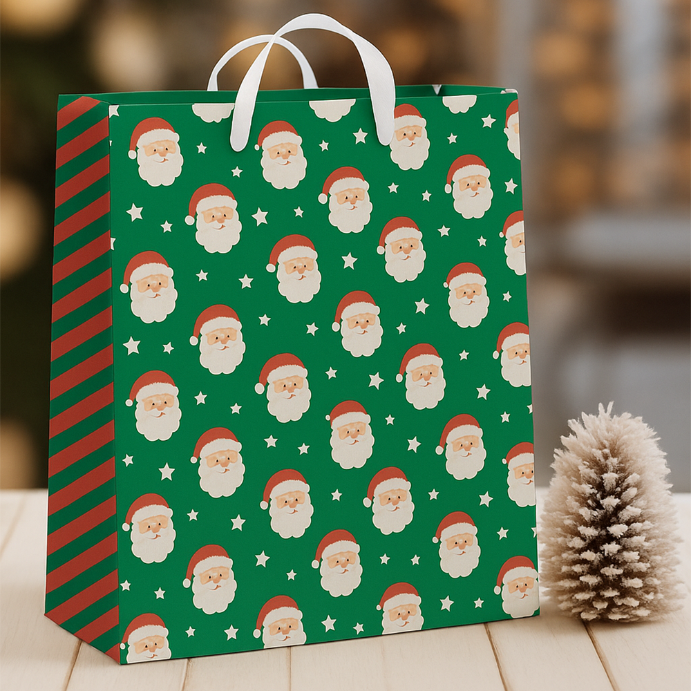Santa, Christmas Gift Bag, Green, Medium